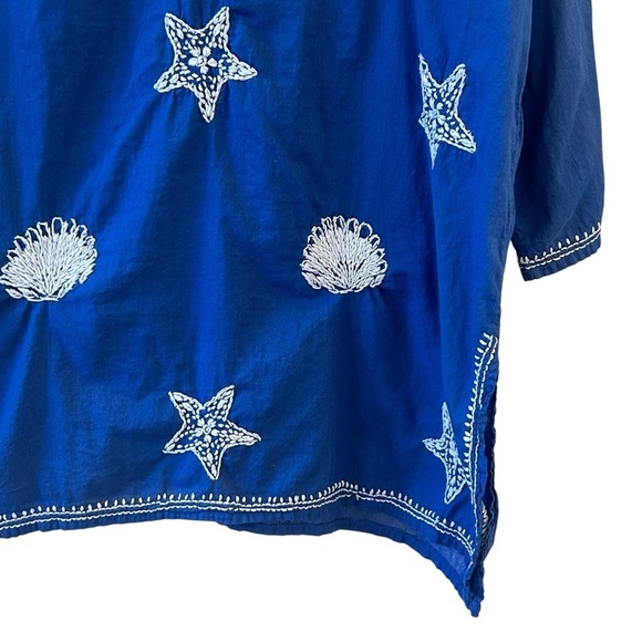 Beach Sea Coastal Blue Embellished 3/4 Sleeve Tunic with embroiderey - Picture 2 of 6